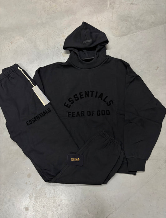 Essentials Jet Black Tracksuit Full Set